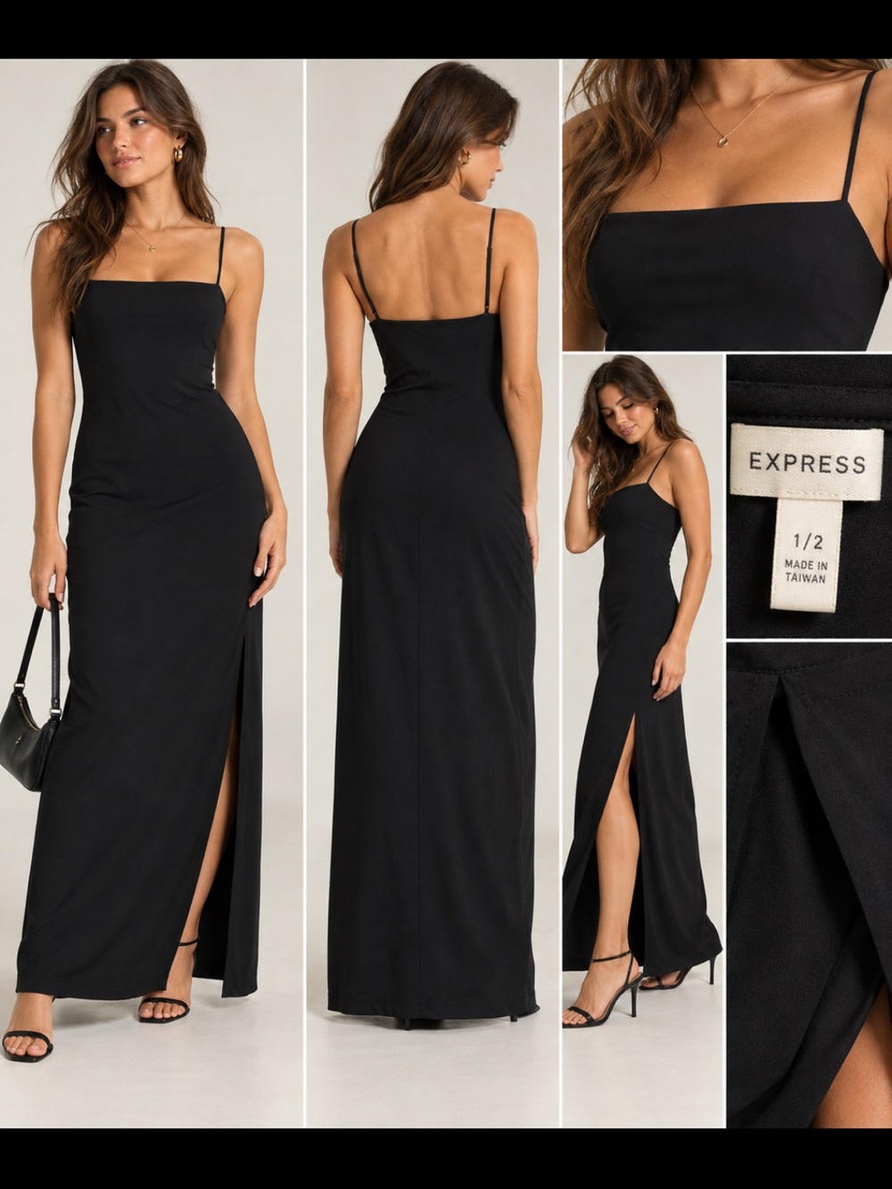 Express Black Spaghetti Strap Maxi Dress Size 1/2 Vintage Y2K Slit